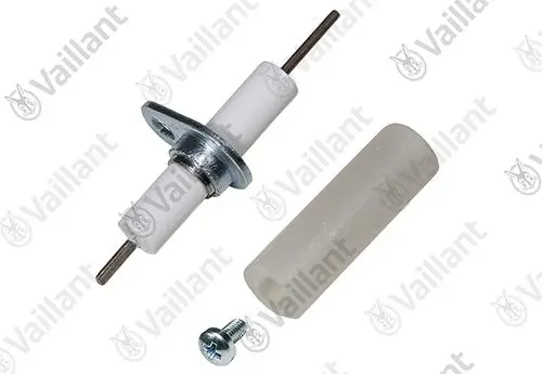 Vaillant Elektrode zur Zündung, bestehend aus einem zylindrischen Körper mit zwei Metallstiften und einer separaten isolierenden Hülle.